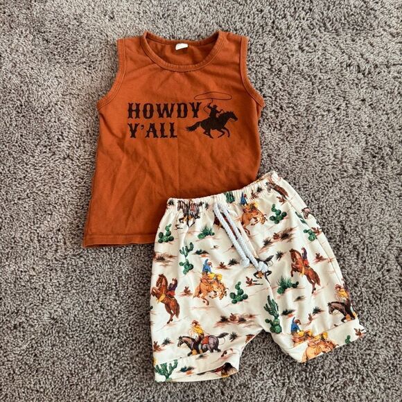 "Howdy Y'all" Baby Toddler Western Cowboy Outfit Set - Picture 2 of 4